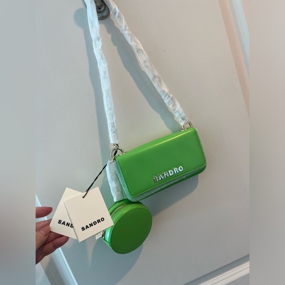 Sandro Vert Pomme Mini Purse Green Chain Strap Women's Bag - Picture 7 of 16